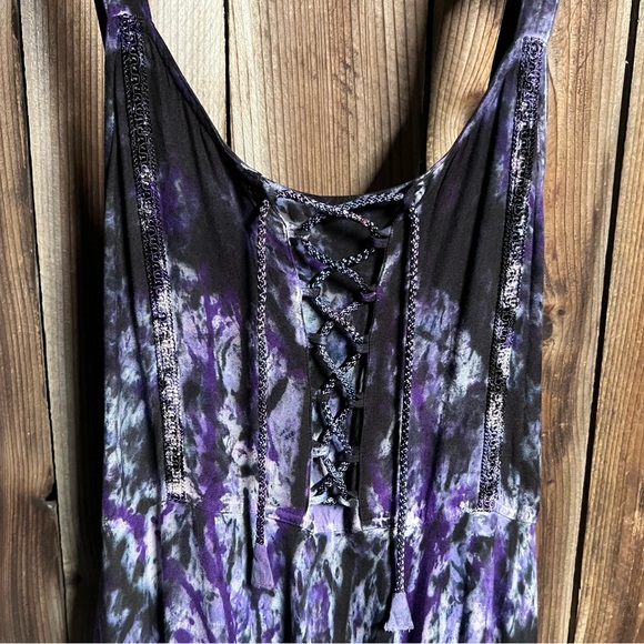 My Favorite Dress Shop Tie Dye Lace Up Asymmetrical Handkerchief Hem One Sz - Picture 4 of 11